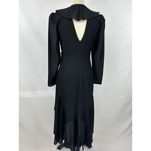 Joy Stevens California Wrap Dress Black 6 Sheer Ruffles Cut Out Long Sleeve - Picture 3 of 10
